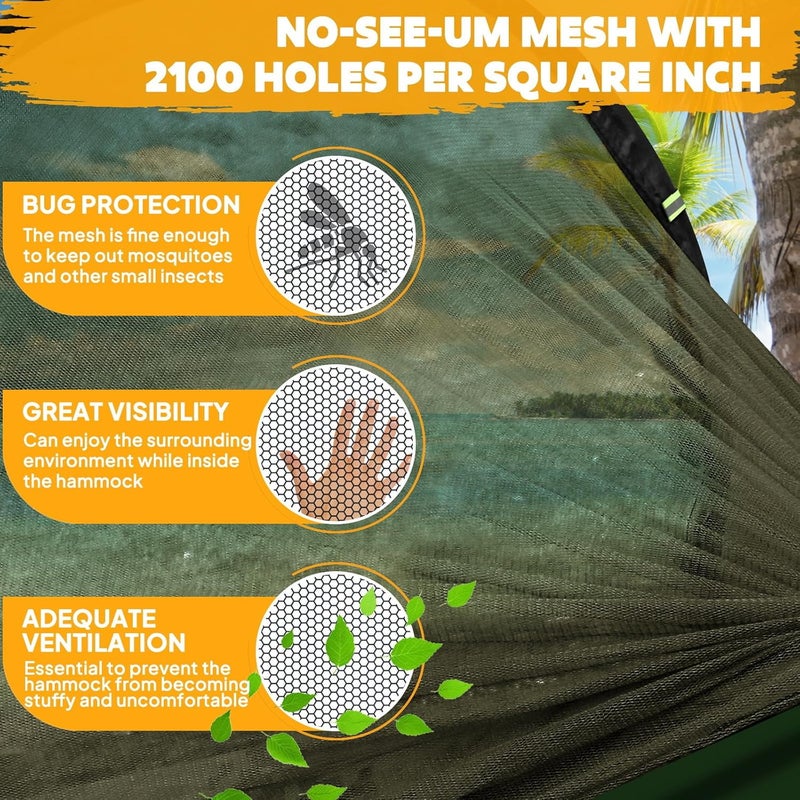 Chihee Ultra-Light Travel Camping Hammock Pop-up Net Hammock 660lbs Load Capacity,Breathable,Quick-Drying Parachute Nylon 2 Premium Carabiners,2 Tree Slings Included for Outdoor Backpacking Hiking - Image 5